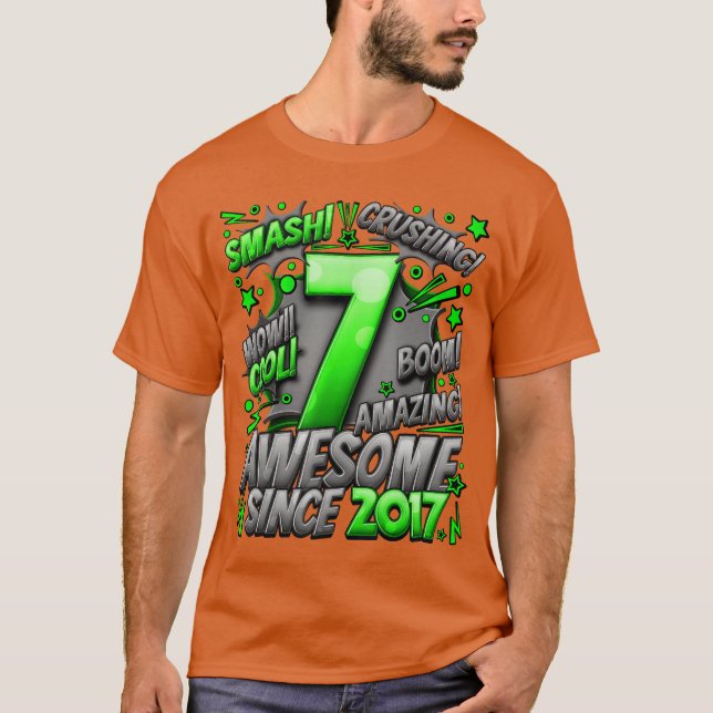 Camiseta 7th Birthday Comic Style Awesome since 2017 7 Year (Frente)