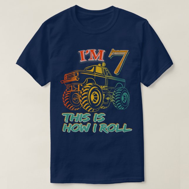 Camiseta 7th Birthday Gifts I'm 7 This Is How I Roll Monste (Frente do Design)