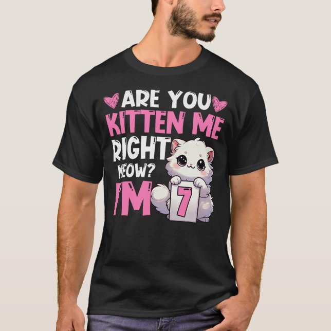 Camiseta 7th Birthday Girl 7yr Seven 7 Year Old Kitten Cat  (Frente)