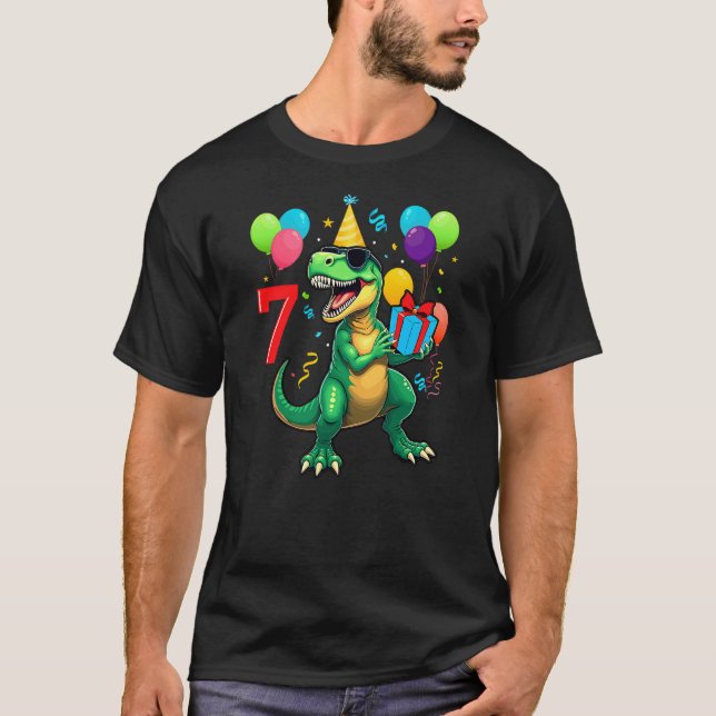 Camiseta 7th Birthday Shirt Boy Dinosaur Happy Bday T-rex P (Frente)