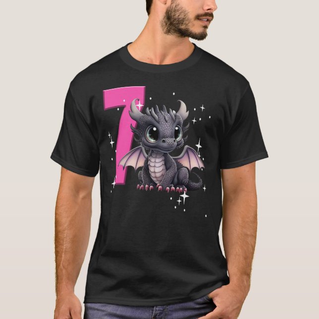Camiseta 7th Birthday Shirt Dragon Party Birthday Girl Pink (Frente)
