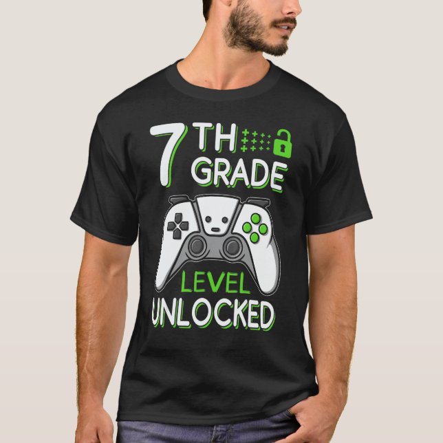 Camiseta 7th Grade Level Unlocked VideoGame Gamer Back to S (Frente)
