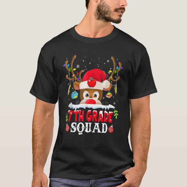 Camiseta 7th Grade Squad Plaid Reindeer Santa Hat Teacher C (Frente)