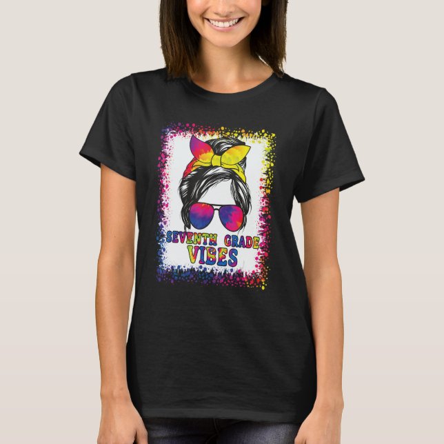 Camiseta 7th Grade Vibes Messy Bun Back To School Kids Girl (Frente)