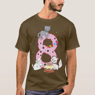 Camiseta 8ª festa de aniversário de gatos Rapariga bonitinh