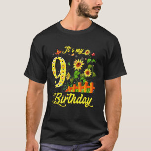 Camiseta 8ª Rapariga Aniversário 9 Anos Rapariga Girassol E