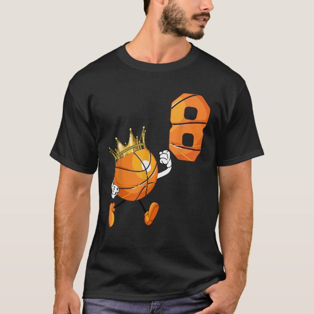 Camiseta 8º Aniversário 8º Anos Idade do Basquete Tema Pa (Frente)