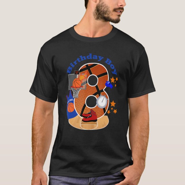 Camiseta 8º Aniversário de Basquete Grande Número 8 Anos (Frente)