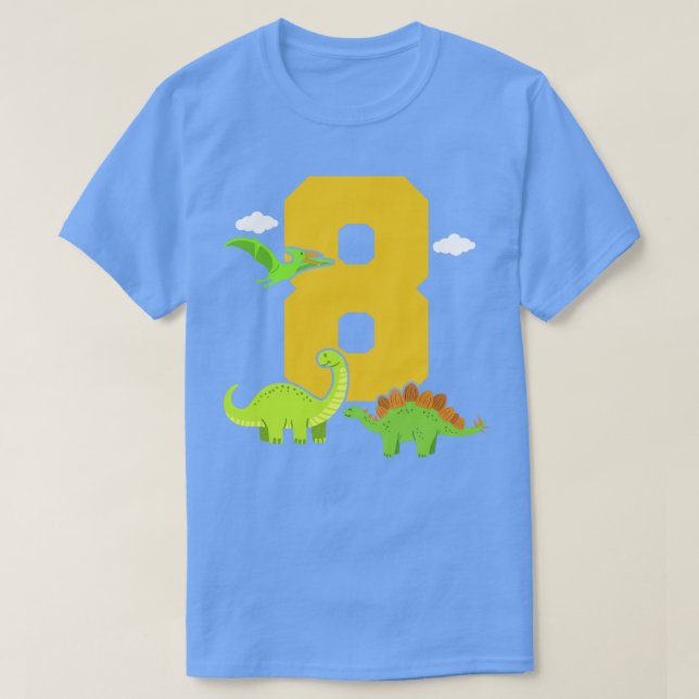 Camiseta 8º aniversário dinossauro (Frente do Design)