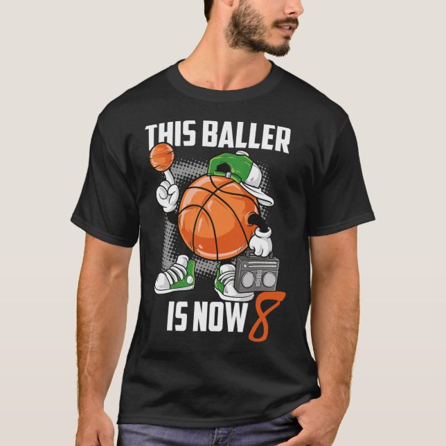 Camiseta 8º Aniversário do Jogador de Basquete Divertido 8  (Frente)