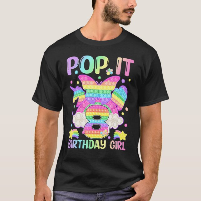 Camiseta 8º Aniversário Fidget Toy Pop It Birthday Girl 8 Y (Frente)