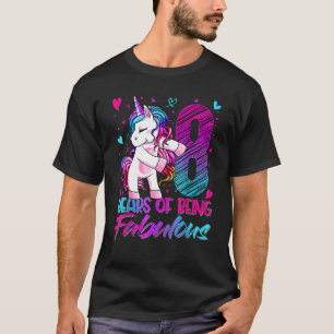 Camiseta 8º Aniversário Garota de 8 Anos Flexibindo Unicórn
