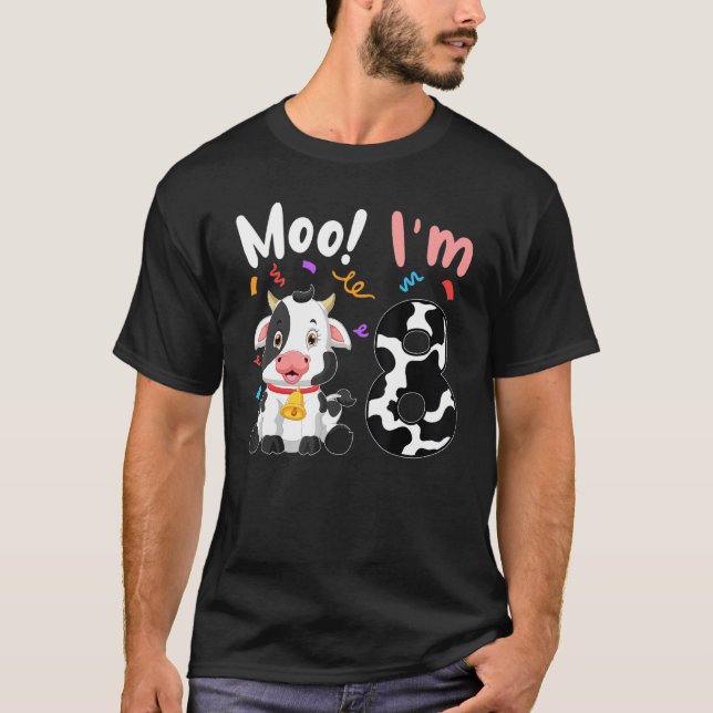 Camiseta 8º Aniversário Moo Eu sou 8 Fazendas de Vaca (Frente)