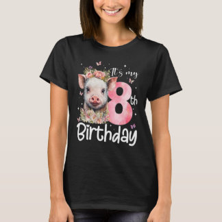 Camiseta 8º Aniversário Raparigas Porcos Coroa Floral de 8