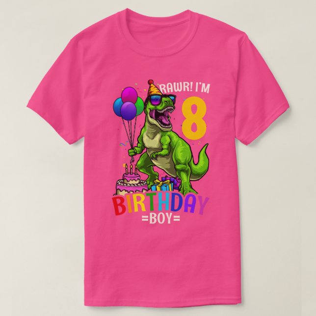 Camiseta 8º aniversário T Rex Birthday Boy (Frente do Design)