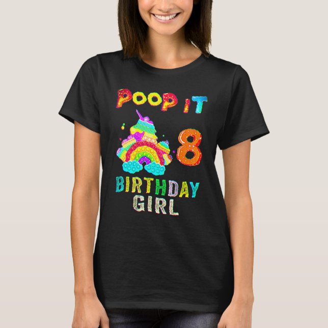 Camiseta 8º Fidget Pop It Birthday Girl Party 8 Anos (Frente)