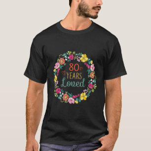 Camiseta 80 Anos Amo Flores Padrão Vovó 80