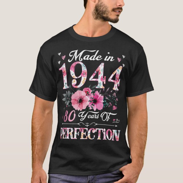 Camiseta 80 Anos Feitos Em 1944, Presente De Aniversário De (Frente)