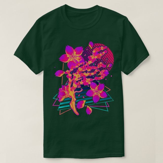 Camiseta 80 Art Sakura Flower Japan Retro Vaporwave Cherry (Frente do Design)