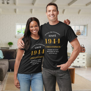 Camiseta 80 Birthday 1944 Add Name Black Dourada Party