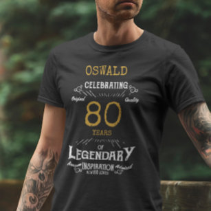 Camiseta 80 Birthday Black White Dourado Mens T-Shirt