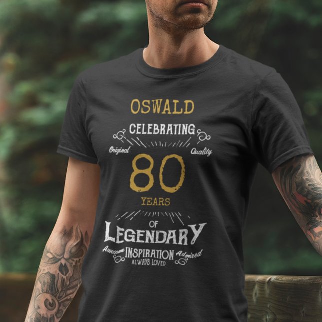 Camiseta 80 Birthday Black White Dourado Mens T-Shirt (Criador carregado)