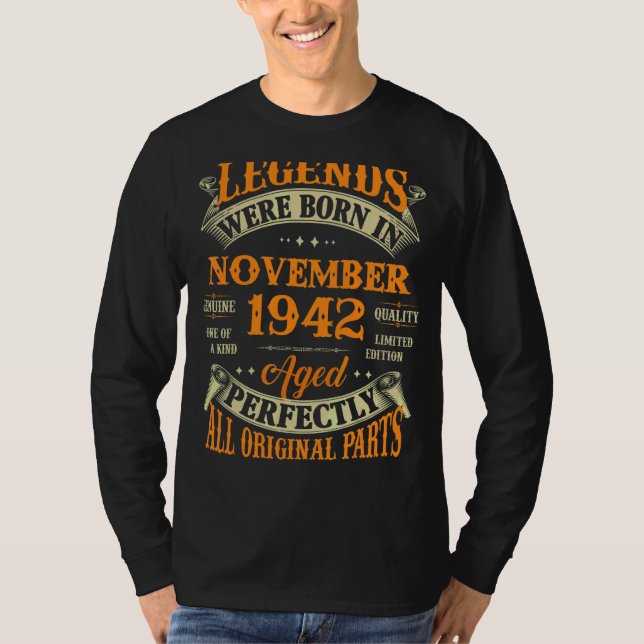 Camiseta 80 Birthday Legends Nascer Em Novembro De 1942 80  (Frente)