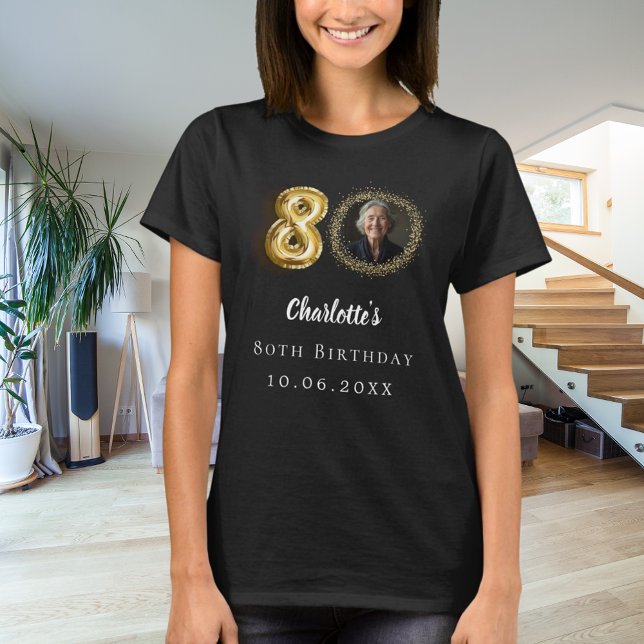 Camiseta 80 de aniversário foto de ouro preto (Criador carregado)