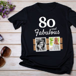 Camiseta 80 e Fabuloso 80 de Foto Glitter 2 no Aniversário<br><div class="desc">80 e Fabulosa camiseta de aniversário do 80 de Foto Glitter 2. Camiseta preta personalizada com 2 fotos. Adicione suas fotos - você pode usar uma foto antiga e nova.</div>