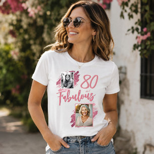 Camiseta 80 e Fabuloso Brilho Rosa 2 Fotos 80º Aniversário