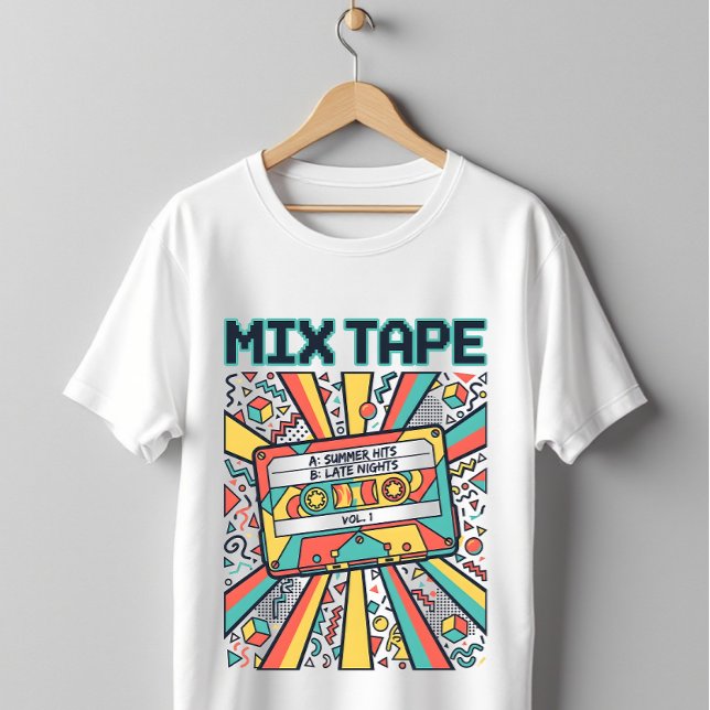 Camiseta 80s 90s Retro Mix Tape Cassette Nostalgia Design (Criador carregado)