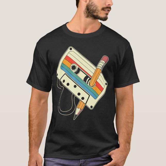 Camiseta 80s 90s Retro Music Mitape Cassetteape Pencil Nost (Frente)