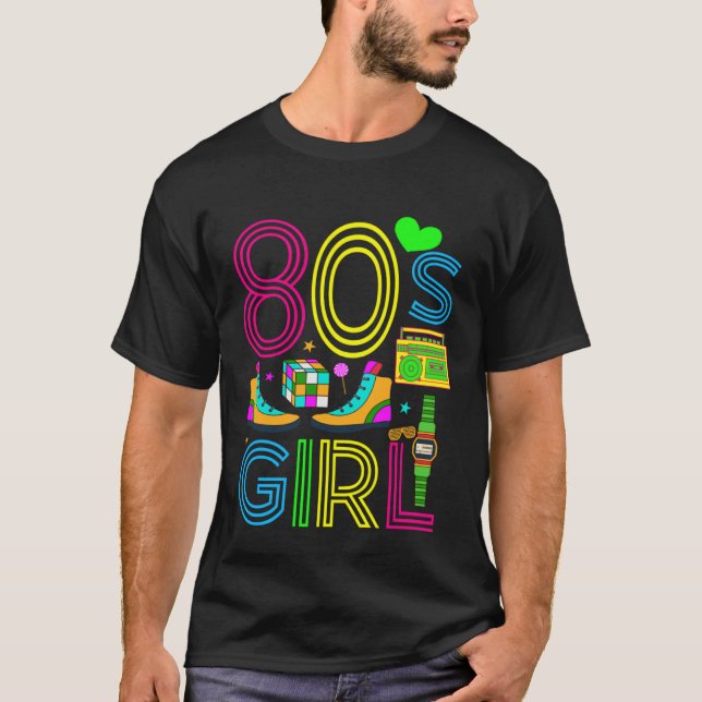Camiseta 80s Girl Fashion Theme Party Outfit 1980s Eighties (Frente)