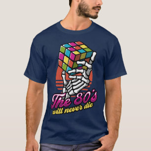 Camiseta 80s Nunca Morrerá Vintagem de Cubo Esqueleto por T