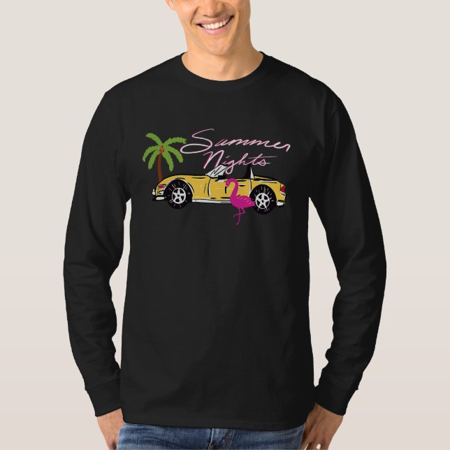 Camiseta 80s Summer Nights Y2K Aesthetic Malibu Car Flaming (Frente)