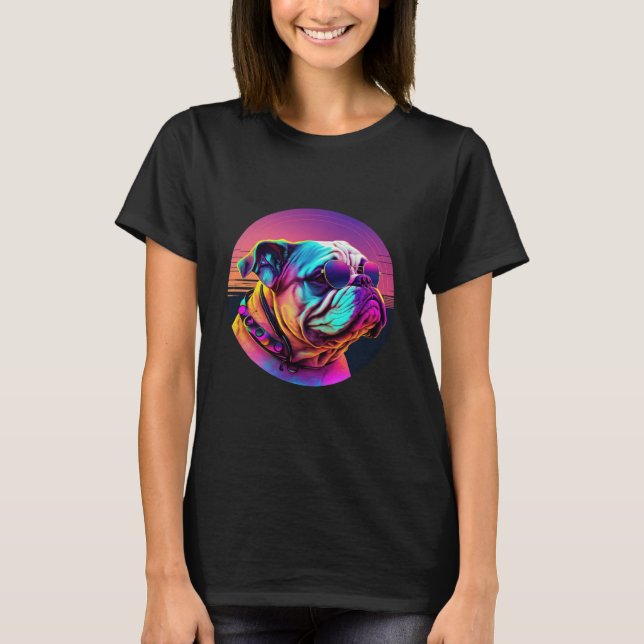 Camiseta 80s Synthwave Bulldog with a Retro Aesthetic (Frente)