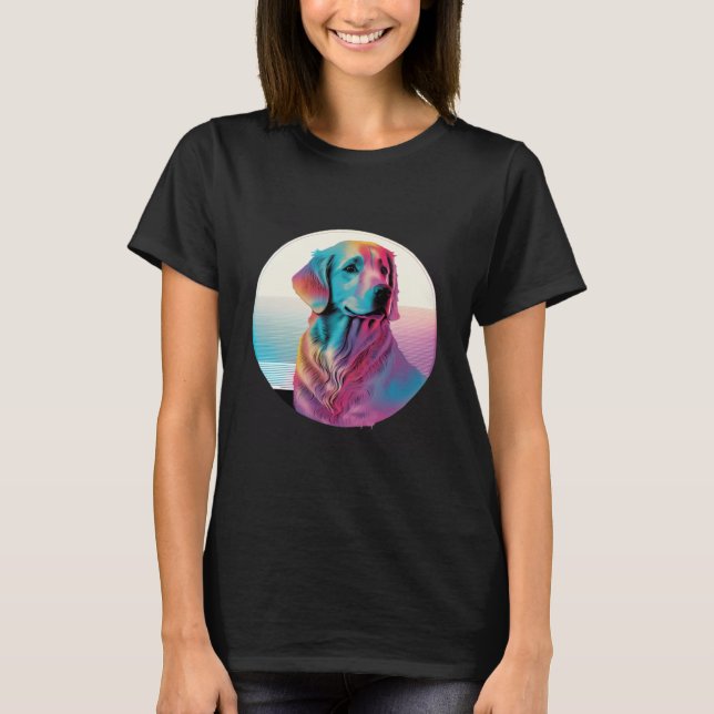 Camiseta 80s Synthwave Golden Retriever with a Retro Aesthe (Frente)