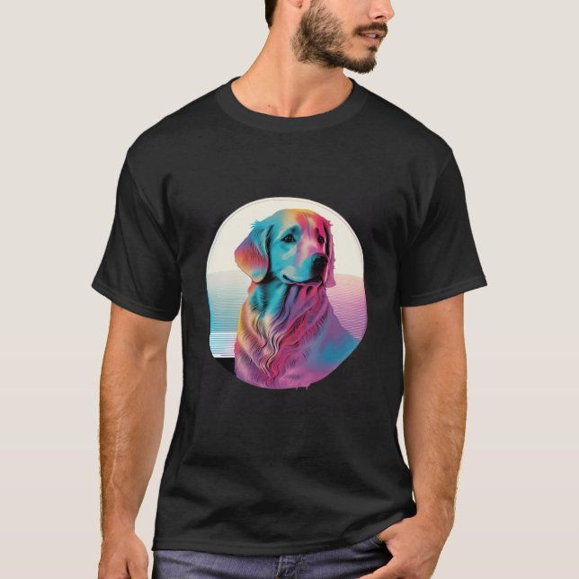 Camiseta 80s Synthwave Golden Retriever with a Retro Aesthe (Frente)