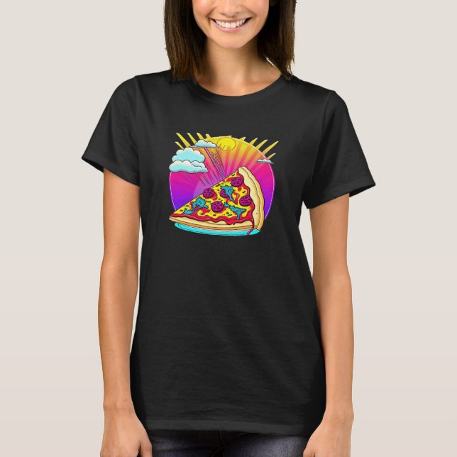 Camiseta 80s Synthwave Pizza with a Retro Aesthetic (Frente)