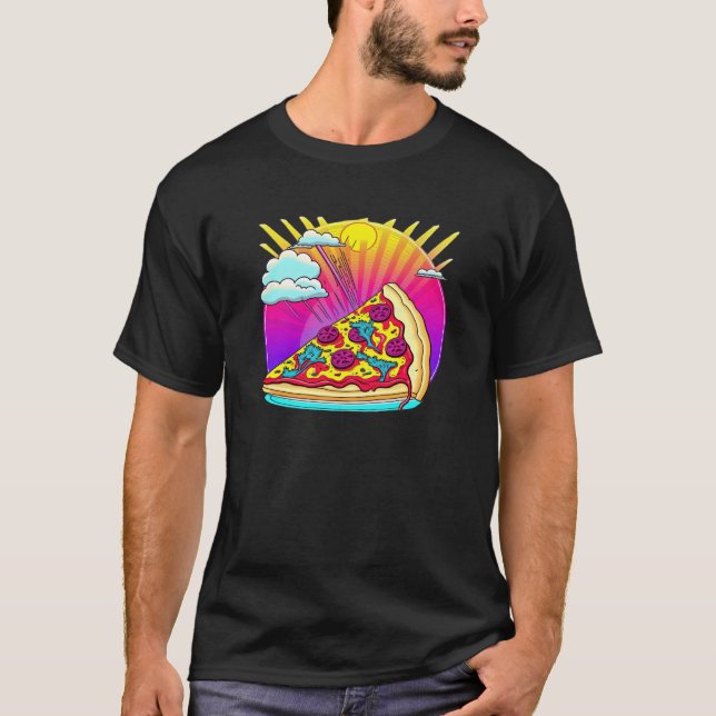 Camiseta 80s Synthwave Pizza with a Retro Aesthetic (Frente)