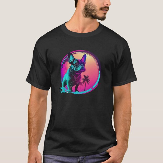 Camiseta 80s Synthwave Retrowave with French Bulldog Aesthe (Frente)