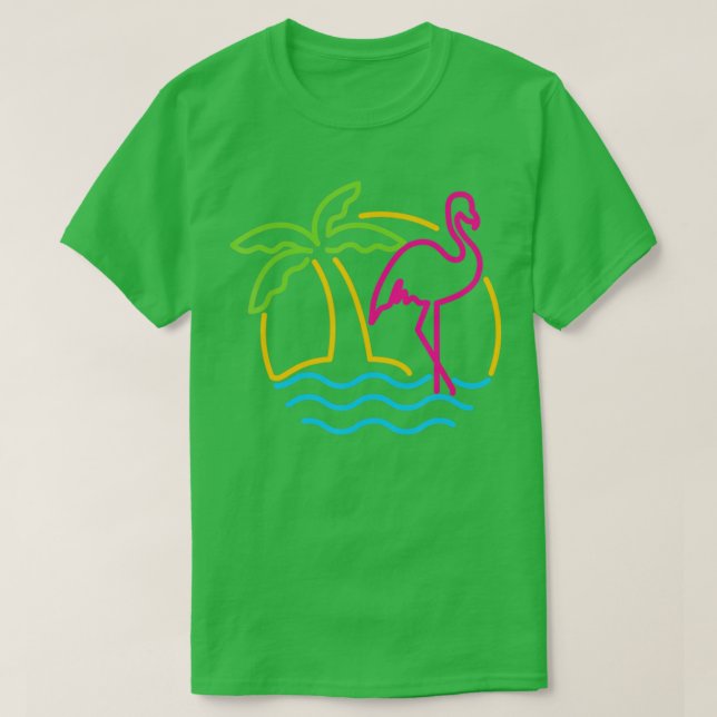 Camiseta 80s Vintage Miami Retro Neon Pink Flamingo (Frente do Design)