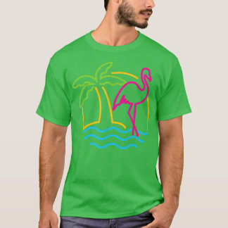 Camiseta 80s Vintage Miami Retro Neon Pink Flamingo