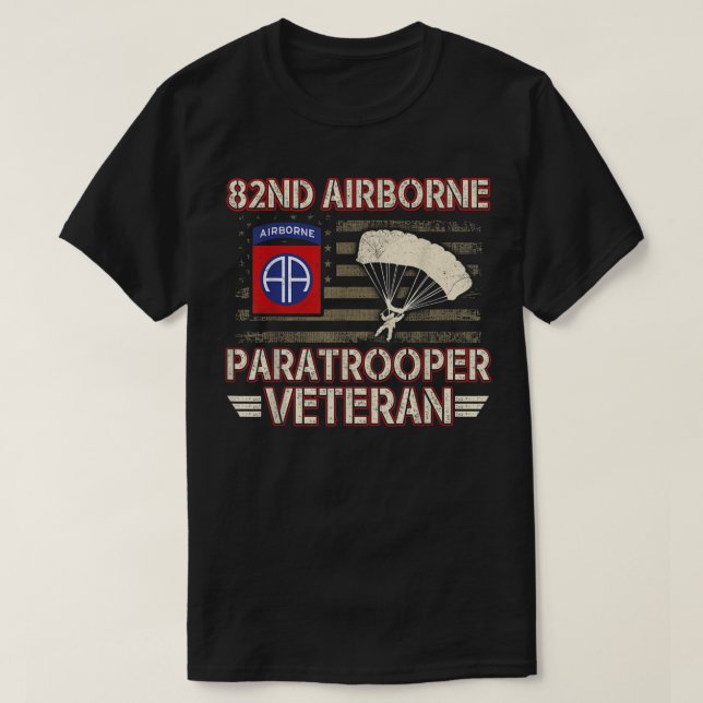 Camiseta 82.o Aterro de Bandeira de Paratrooper Veteran, co (Frente do Design)