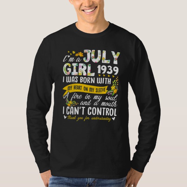 Camiseta 83º Aniversário da Floral Girl julho de 1939 (Frente)