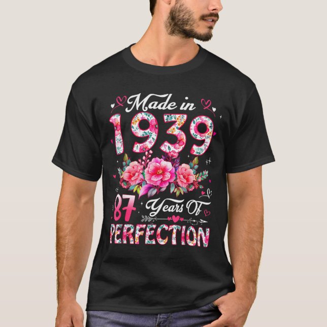 Camiseta 87 Year Old Made In 19&#  Floral 87th Birthday Wo (Frente)