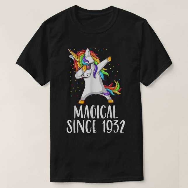 Camiseta 89º aniversário, unicórnio dab, mágico desde 1932  (Frente do Design)