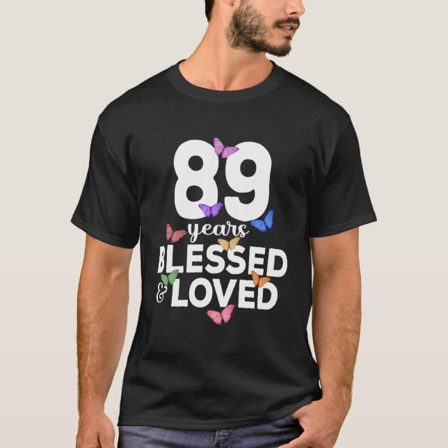 Camiseta 89 Anos Abençoada E Amada Borboleta 89º (Frente)