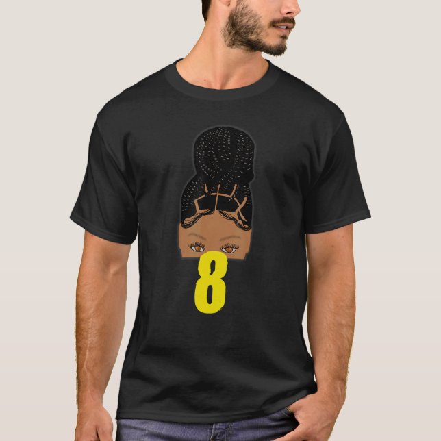 Camiseta 8.º aniversário da moça africana-americana freada  (Frente)