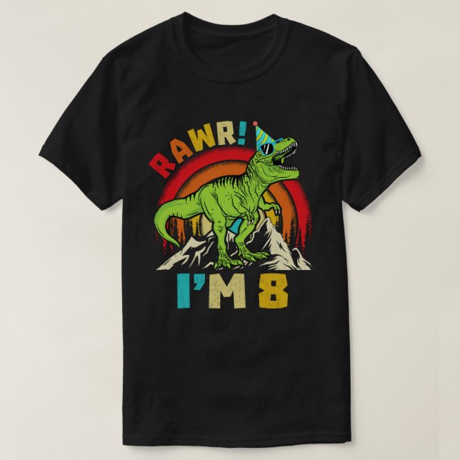 Camiseta 8.º aniversário Dinossauro T Rex Rawr Eu tenho 8 p (Frente do Design)